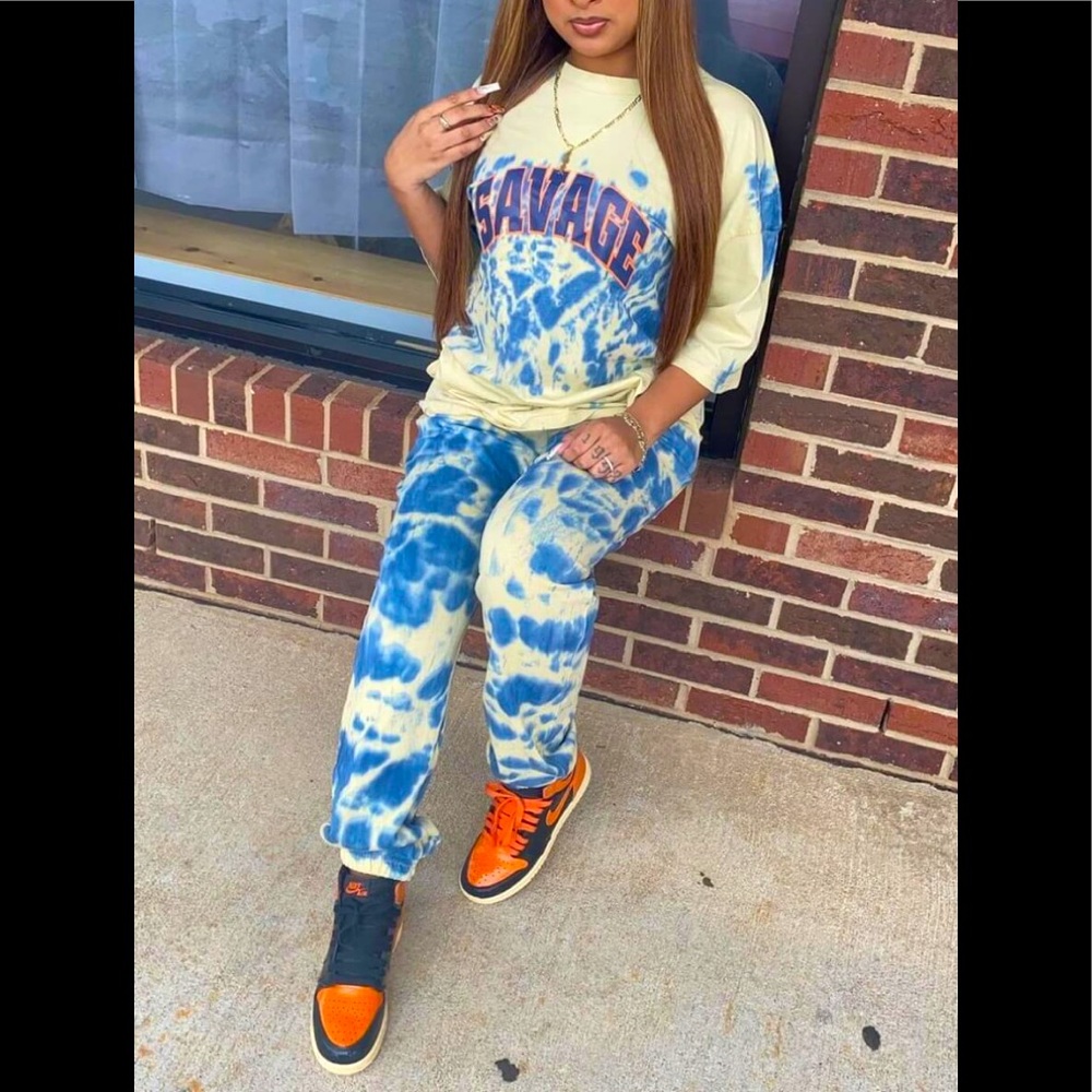 SAVAGE Tie Dye Half Sleeves T-Shirt & SAVAGE Across The Buttocks Joggers Outfit